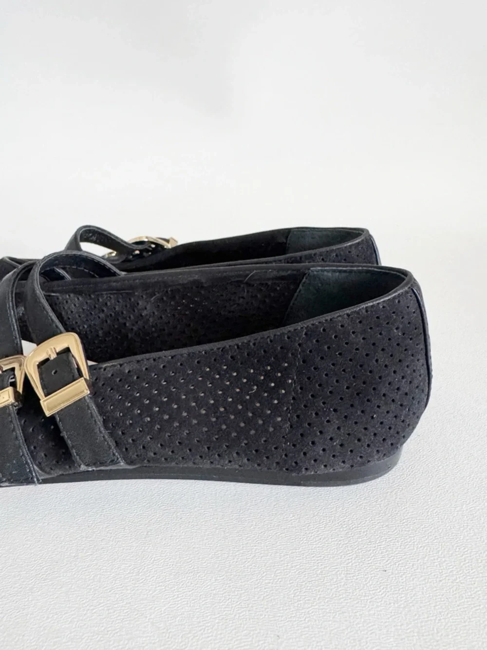 Dolce Vita Baylee Ballet Flat 9.5 Black Onyx Perforated Suede Classic Minimalist - Picture 6 of 10